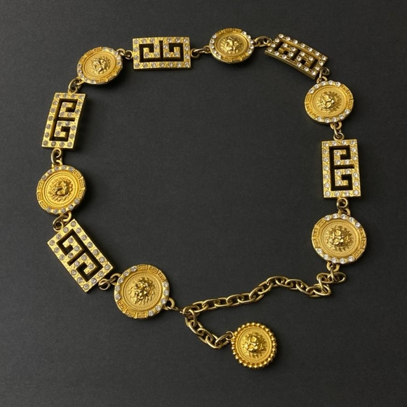 Vintage Maluro Made In France Metal  Belt Gold Tone With Stones - Picture 1 of 5